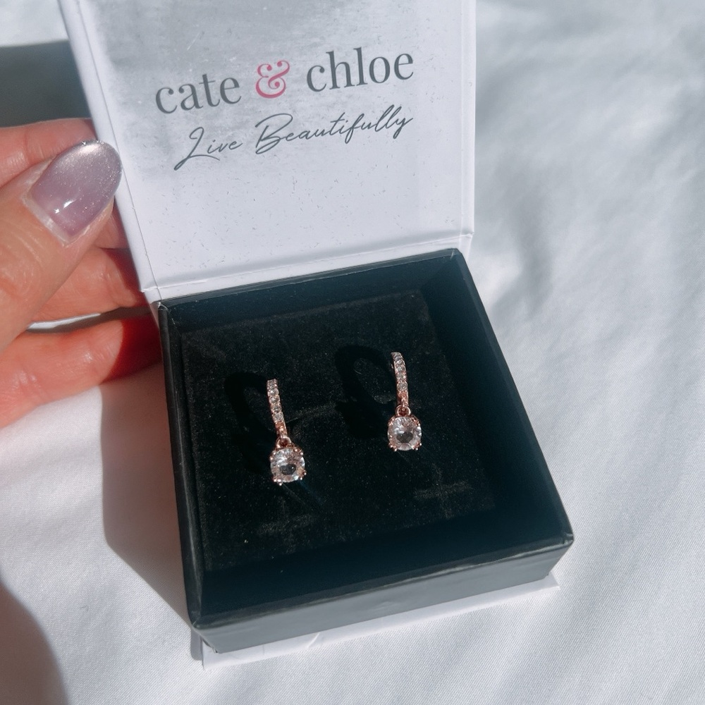 Cate & Chloe McKenzie 18k Rose Gold Plated Drop Dangle Earrings with Swarovski - Picture 3 of 9